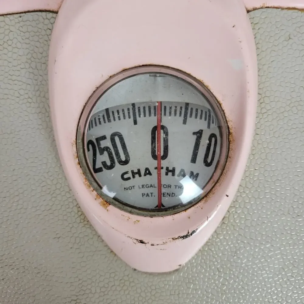 Vtg Chatham Bathroom Standing Weighing Scale Gray Pink Industrial Mid Century